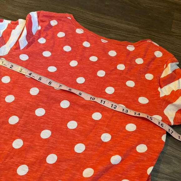 Garnet Hill Womens Polka-dot Pocket T-Shirt Size Small Orange Long Sleeve Cotton - Picture 6 of 8